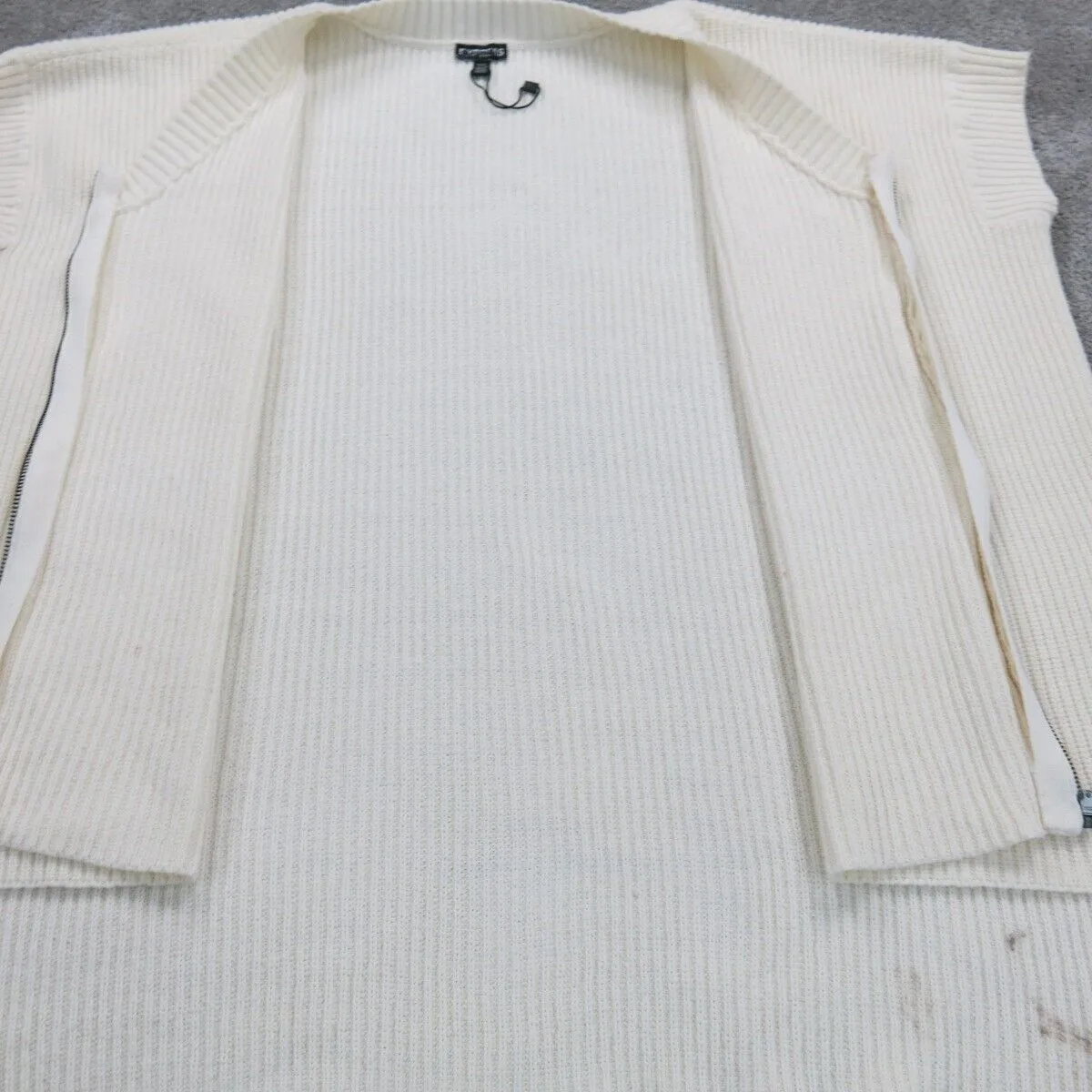 Express Womens Full Zip Up Knitted Vest Sweater V Neck Sleeveless Cream One Size