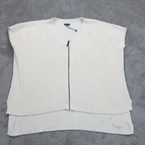 Express Womens Full Zip Up Knitted Vest Sweater V Neck Sleeveless Cream One Size