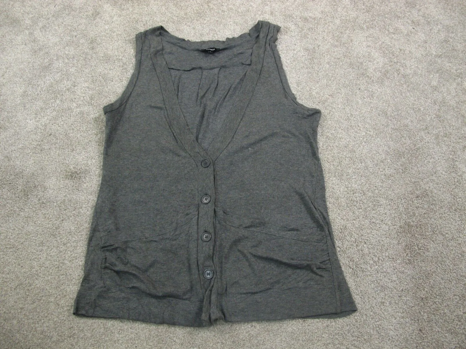 Express Womens Vest Cardigan Sweater Knitted Sleeveless Dark Gray Size Small