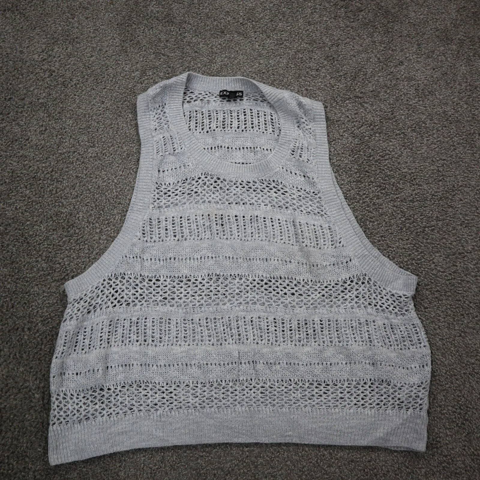 Express Womens Vest Sweater Knitted Round Neck Sleeveless Light Gray Size Medium