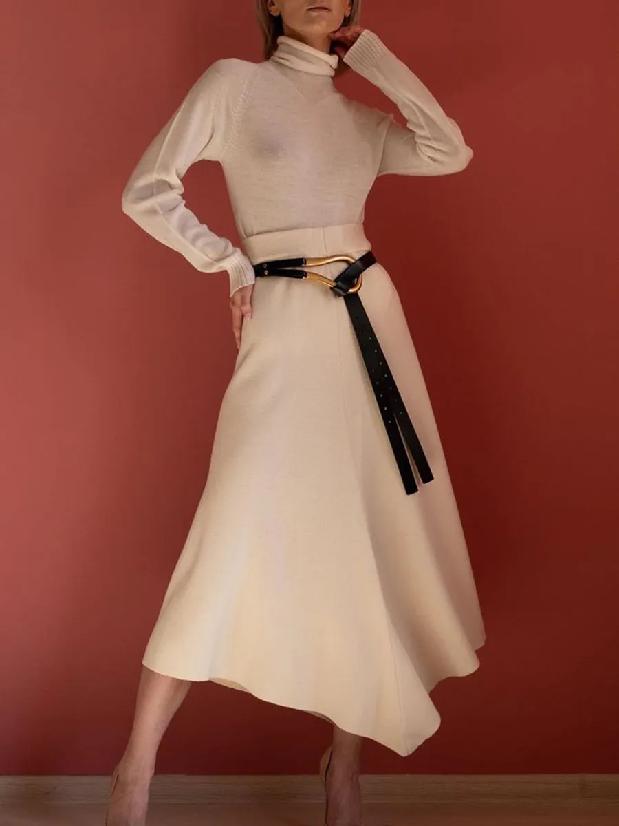 Fashion And Elegant Long Sleeve Turtleneck Top Skirt Knit Set