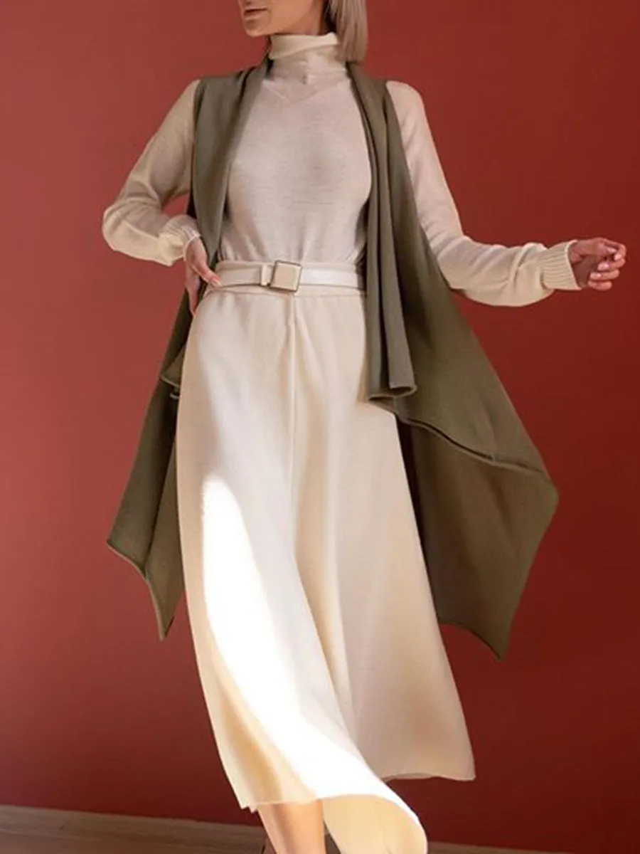 Fashion And Elegant Long Sleeve Turtleneck Top Skirt Knit Set