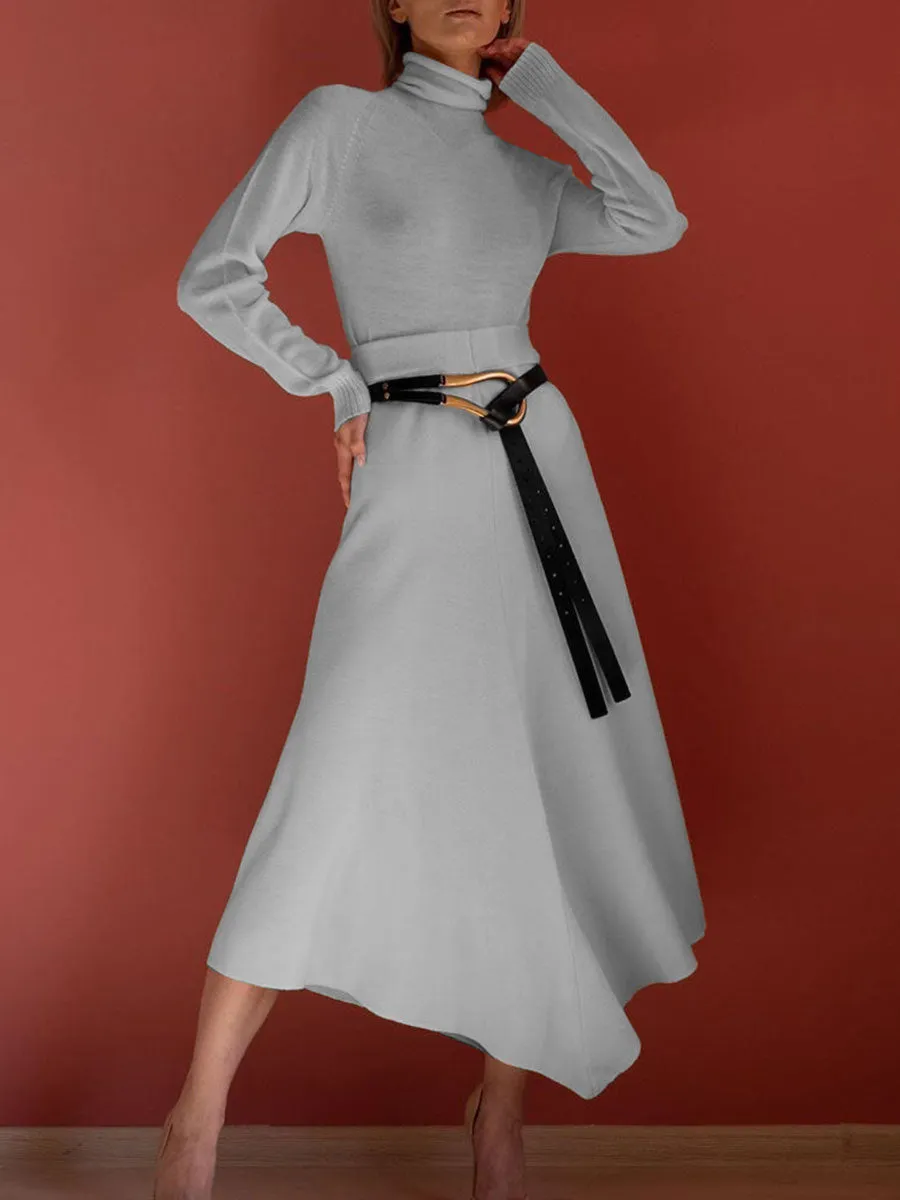 Fashion And Elegant Long Sleeve Turtleneck Top Skirt Knit Set