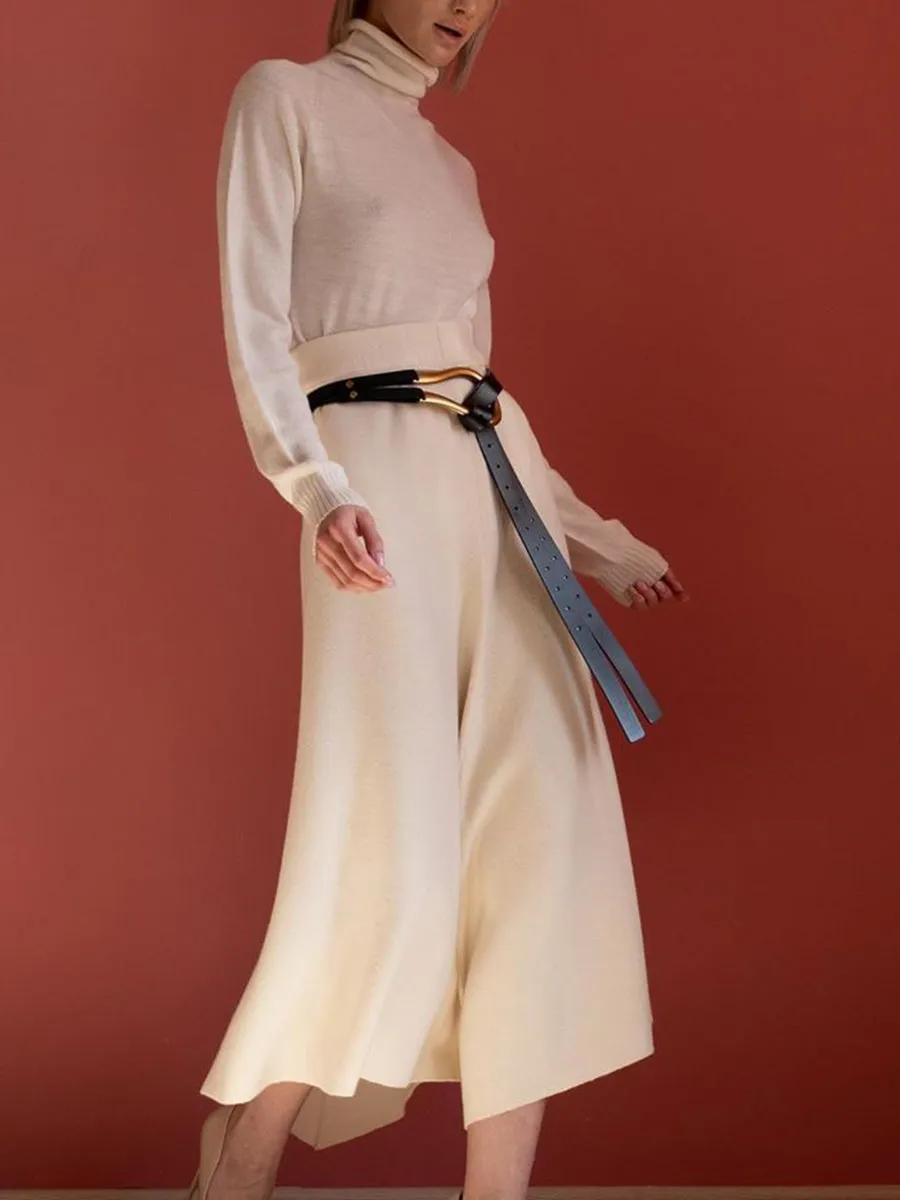 Fashion And Elegant Long Sleeve Turtleneck Top Skirt Knit Set