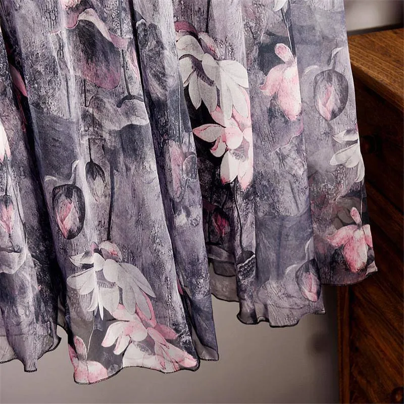 Fits 20"-39" waist, Chiffon Floral Printed Boho long (Floor Length) Skirt  Fits up to (US 16)