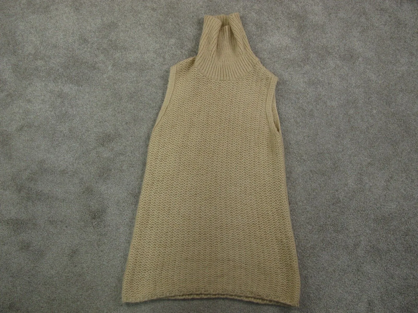 Forever 21 Women Vest Sweater Knitted High Neck Sleeveless Dark Beige SZ Medium