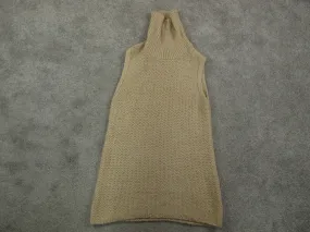 Forever 21 Women Vest Sweater Knitted High Neck Sleeveless Dark Beige SZ Medium