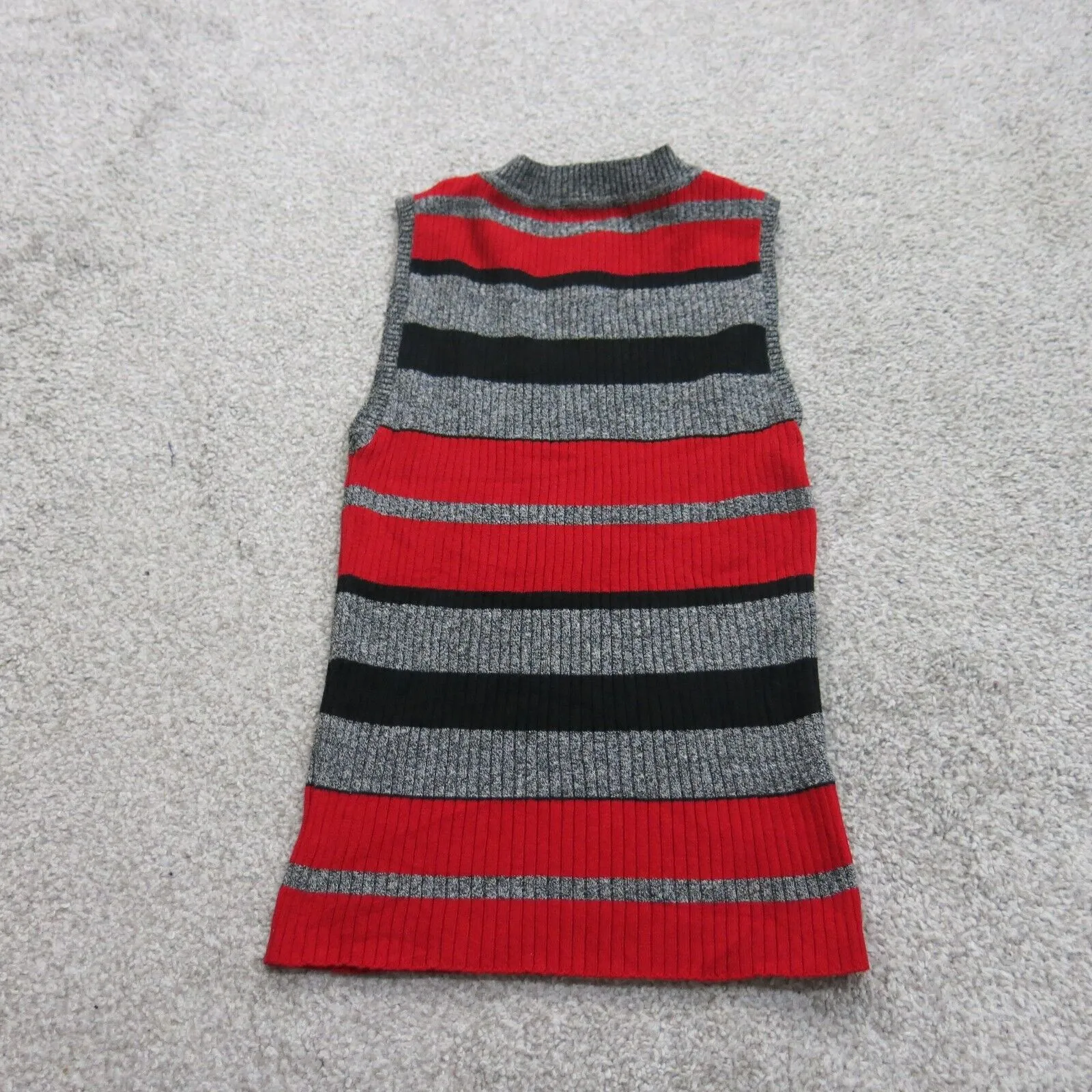 Forever 21 Womens Vest Knitted Striped Sweater Sleeveless Gray Red Size Small
