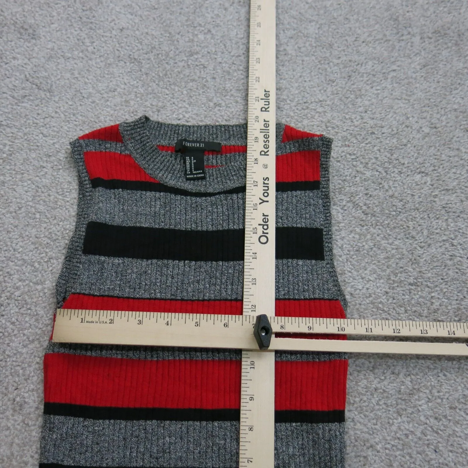 Forever 21 Womens Vest Knitted Striped Sweater Sleeveless Gray Red Size Small