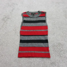 Forever 21 Womens Vest Knitted Striped Sweater Sleeveless Gray Red Size Small
