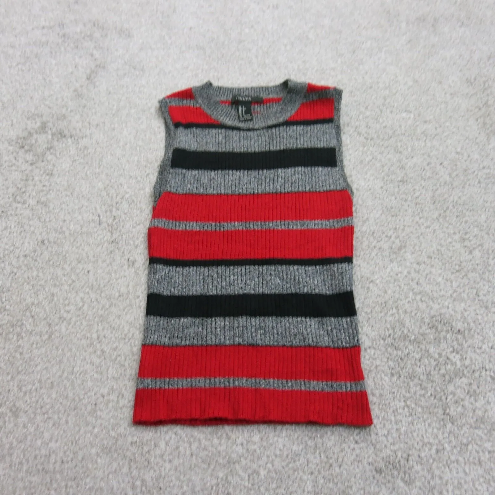 Forever 21 Womens Vest Knitted Striped Sweater Sleeveless Gray Red Size Small