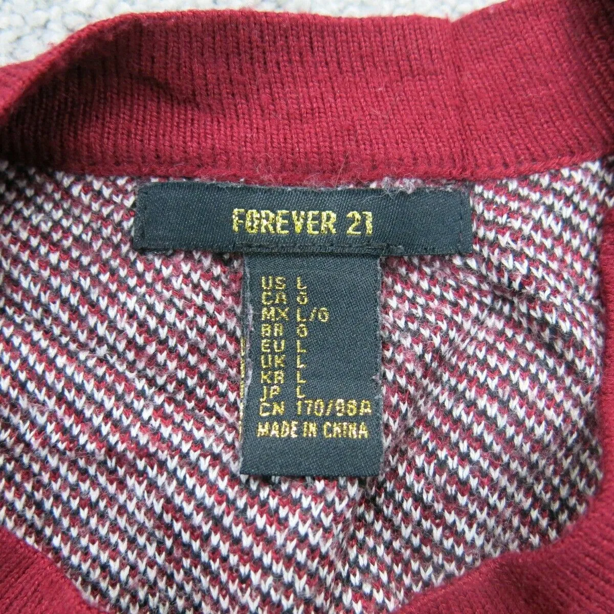 Forever 21 Womens Vest Sweater Knitted Sleeveless Crew Neck Red White Size Large