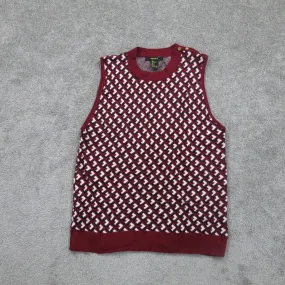 Forever 21 Womens Vest Sweater Knitted Sleeveless Crew Neck Red White Size Large