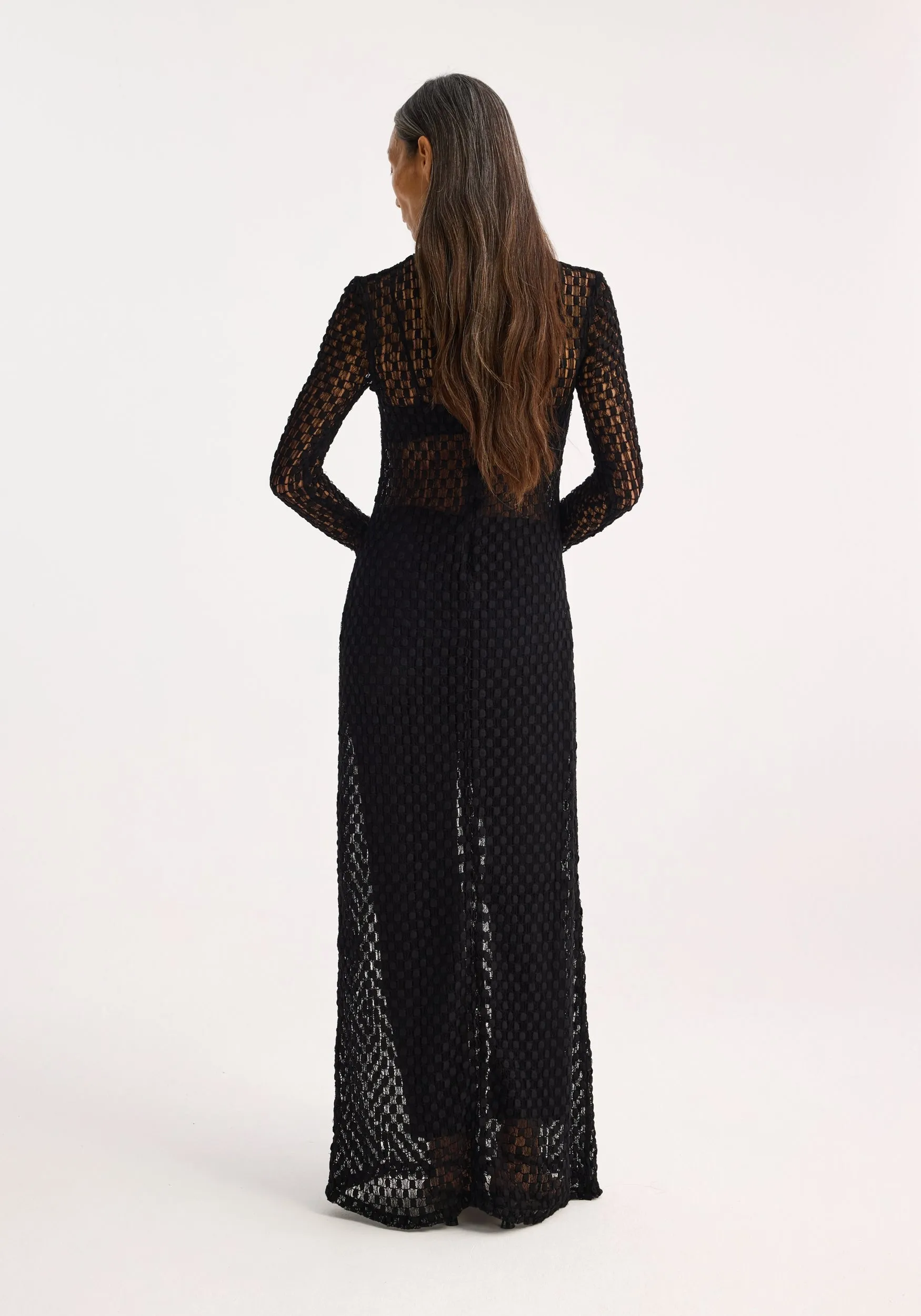 Geometrical lace turtleneck dress | black