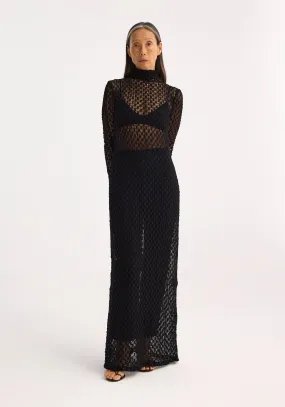 Geometrical lace turtleneck dress | black