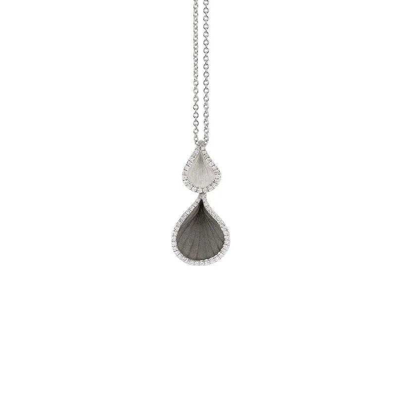 Goccia Drop Pendant Diamond Necklace - 18ct Black Lava & White Ice Gold - GPE3064B