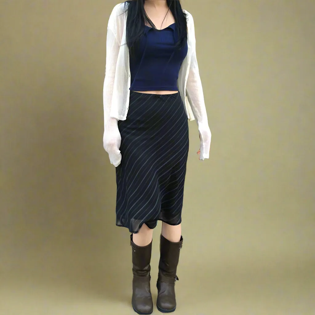 Grunge Black Pinstripe Midi Skirt