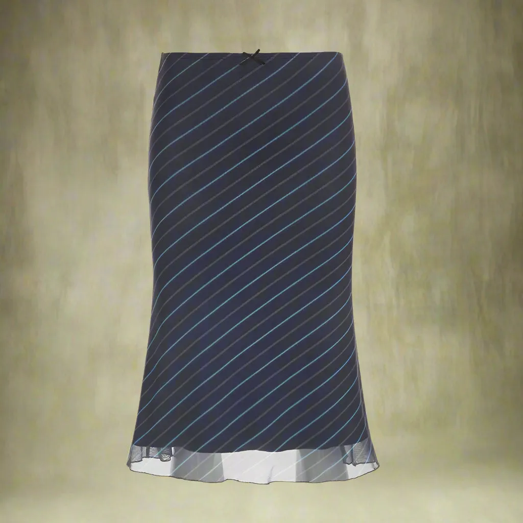 Grunge Black Pinstripe Midi Skirt