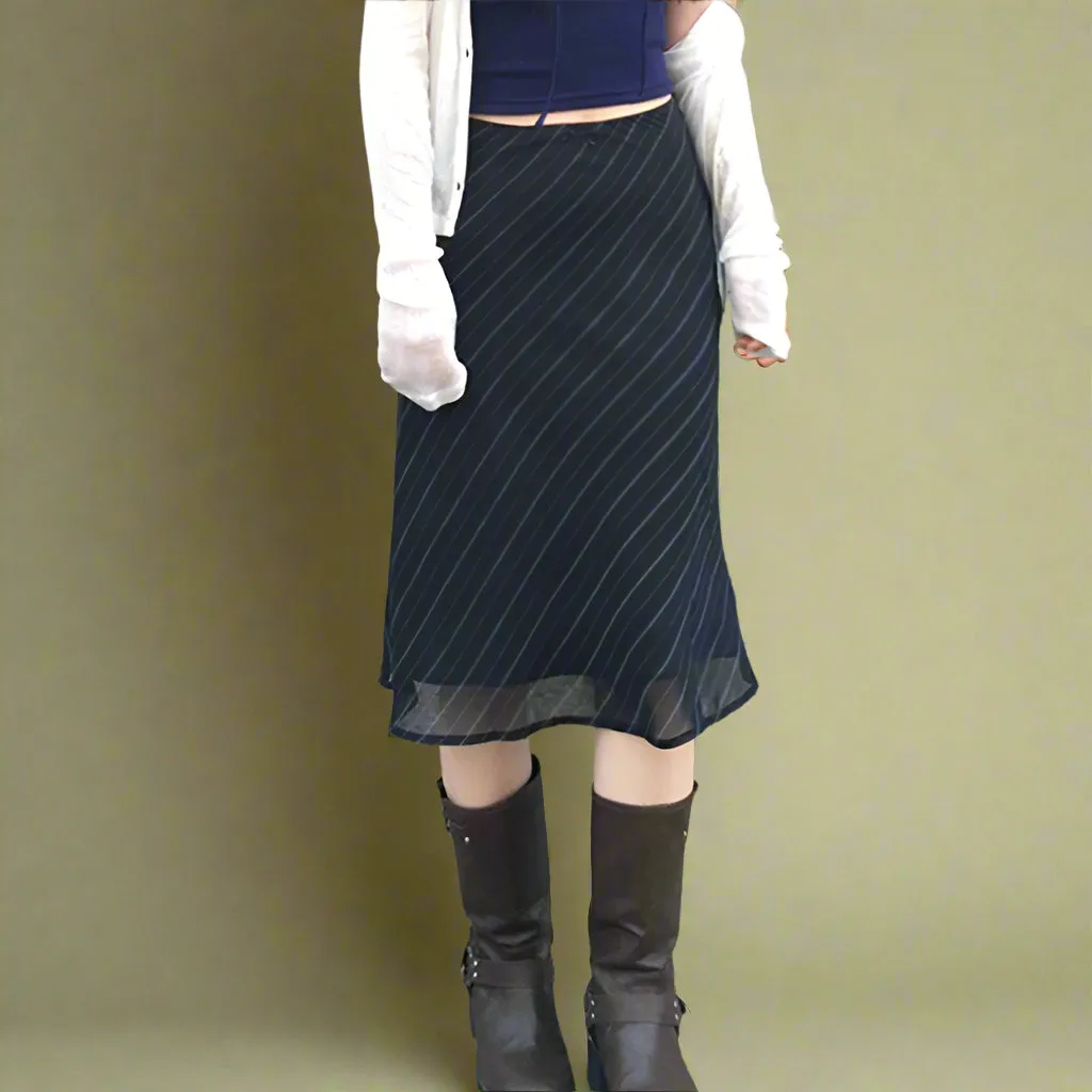Grunge Black Pinstripe Midi Skirt