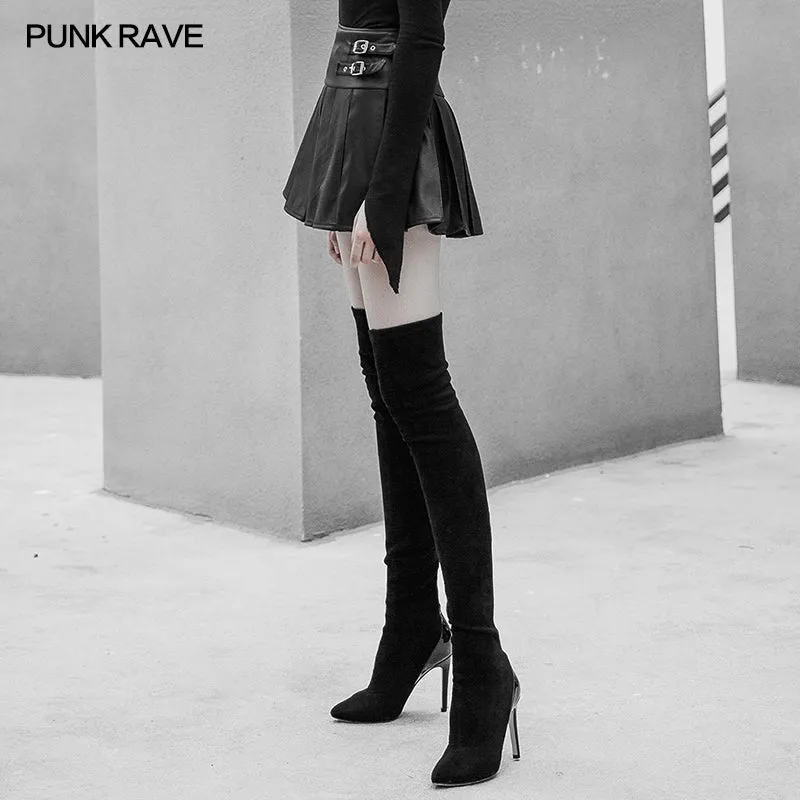 High Waist Metal Buckle Decorative Pleated PU Half Skirt