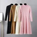 HLBCBG New Straight Autumn Winter Long Sweater Dress Women Split Side Long POLO Neck Maix Sweater Dress Female Basic Loose Dress