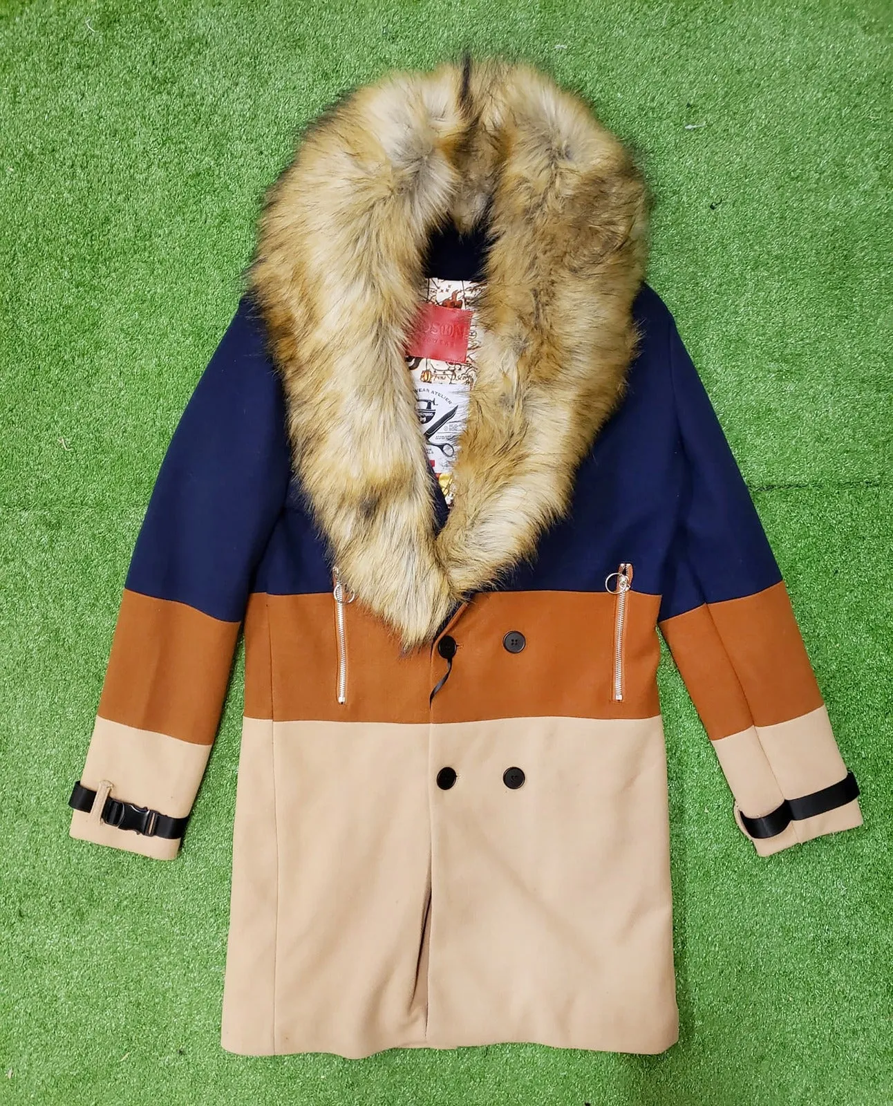 HUDSON FUR 3 TONE OVERCOAT (BLUE)