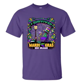 I Survived Mardi Gras Drunk Guy T-shirt Purple