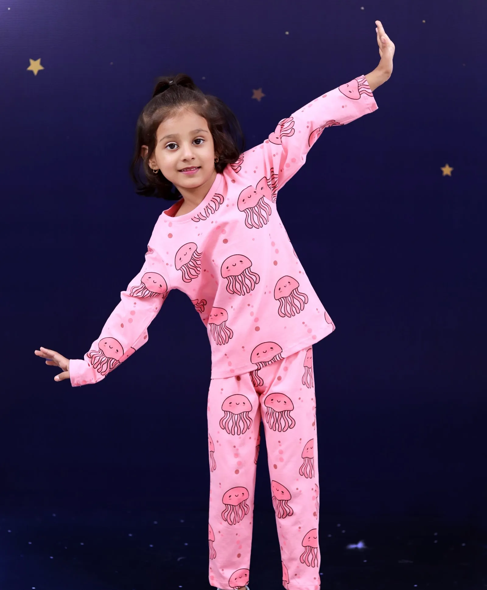 Jelly Fish Pattern Full Sleeves T-Shirt & Pajama Set