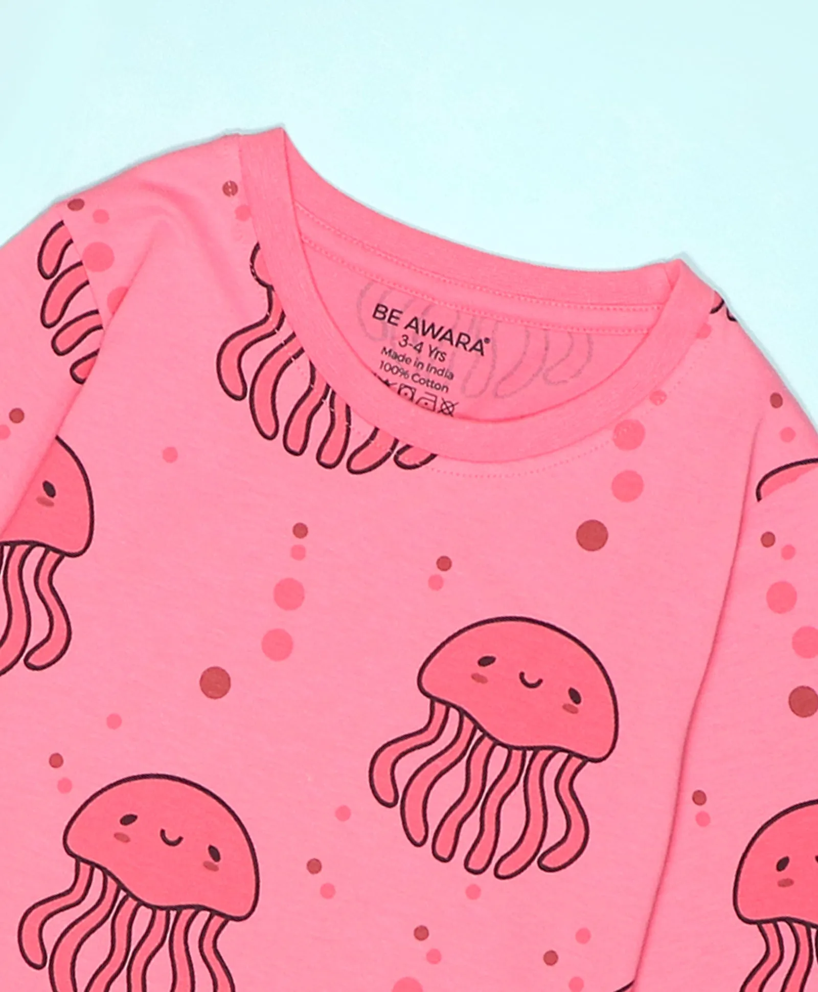 Jelly Fish Pattern Full Sleeves T-Shirt & Pajama Set