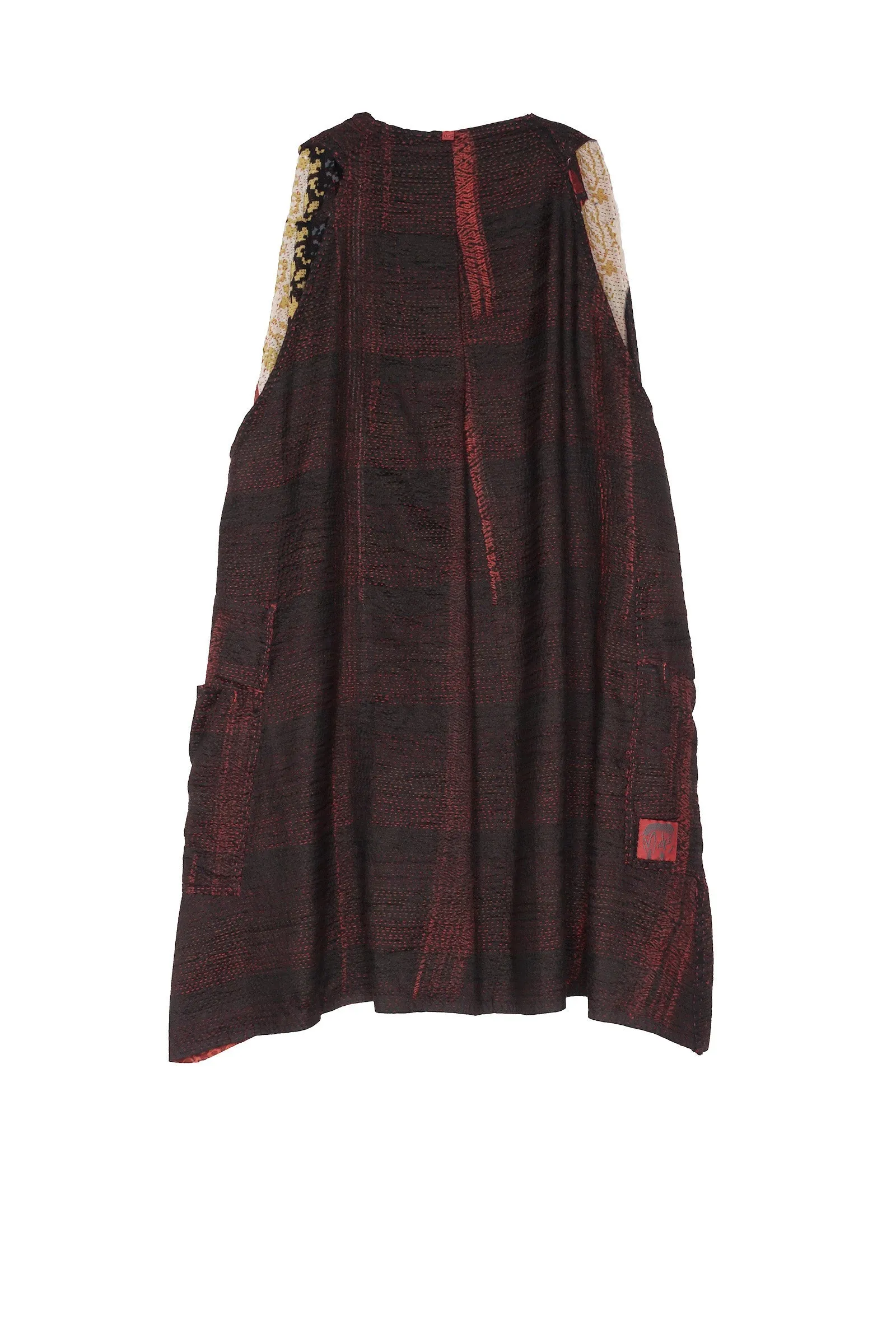 KIMONO PRINT KANTHA BACK PLEATED VEST - kp2221-red -