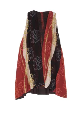 KIMONO PRINT KANTHA BACK PLEATED VEST - kp2221-red -