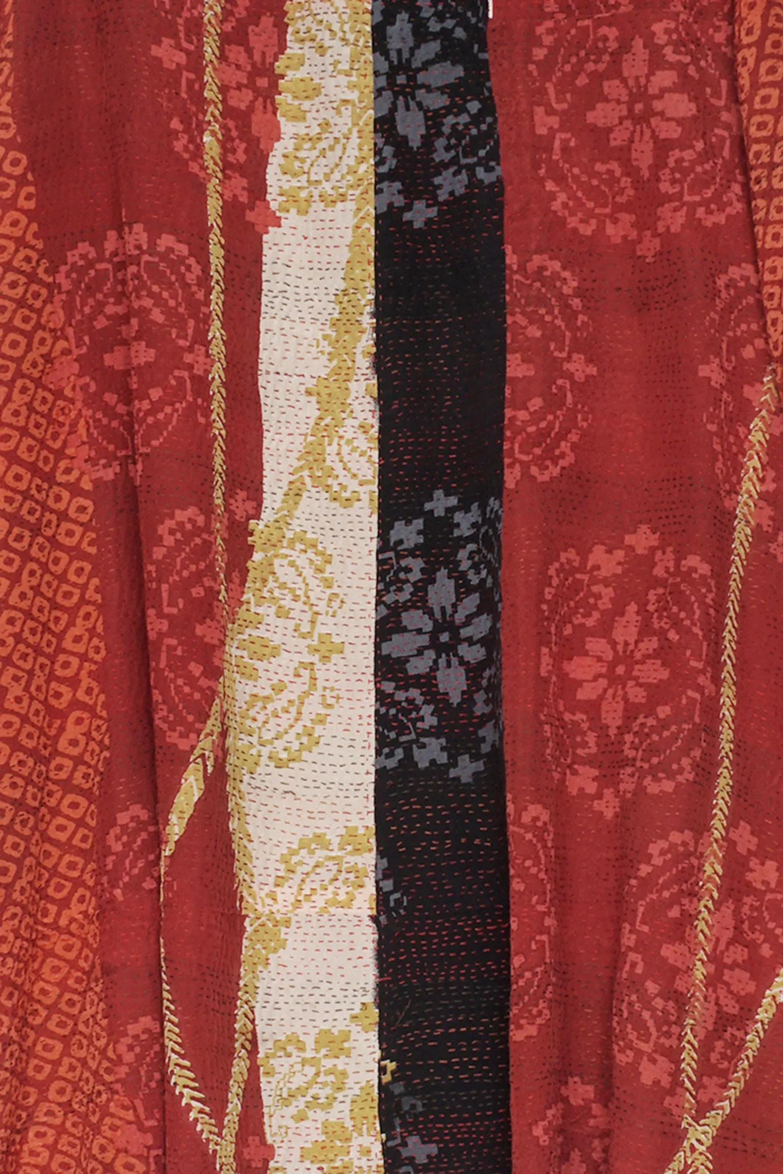 KIMONO PRINT KANTHA BACK PLEATED VEST - kp2221-red -