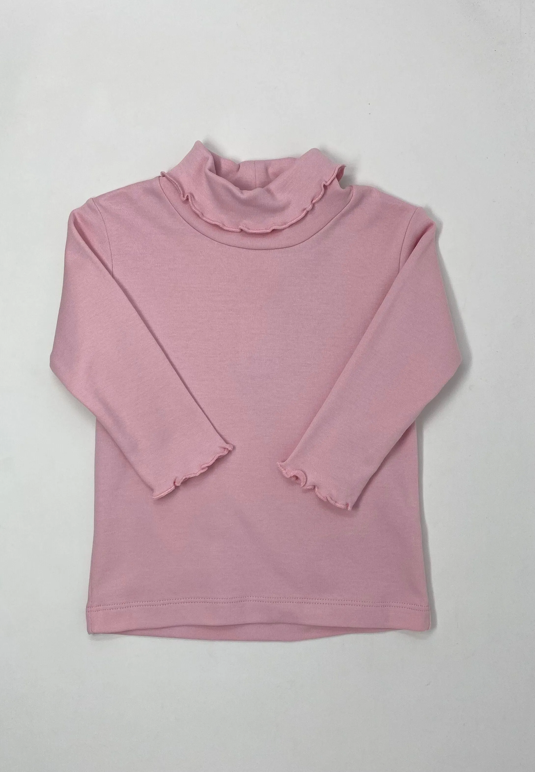 Knit Interlock Lettuce Edge Turtleneck - Light Pink