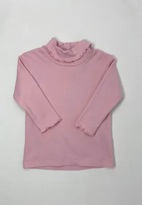 Knit Interlock Lettuce Edge Turtleneck - Light Pink