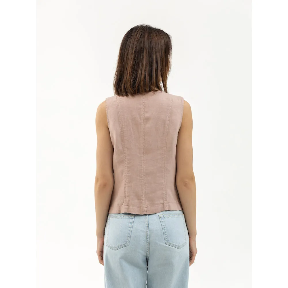 Linen Vest - Dusty Rose - Stonewashed - Meduim Thick Linen