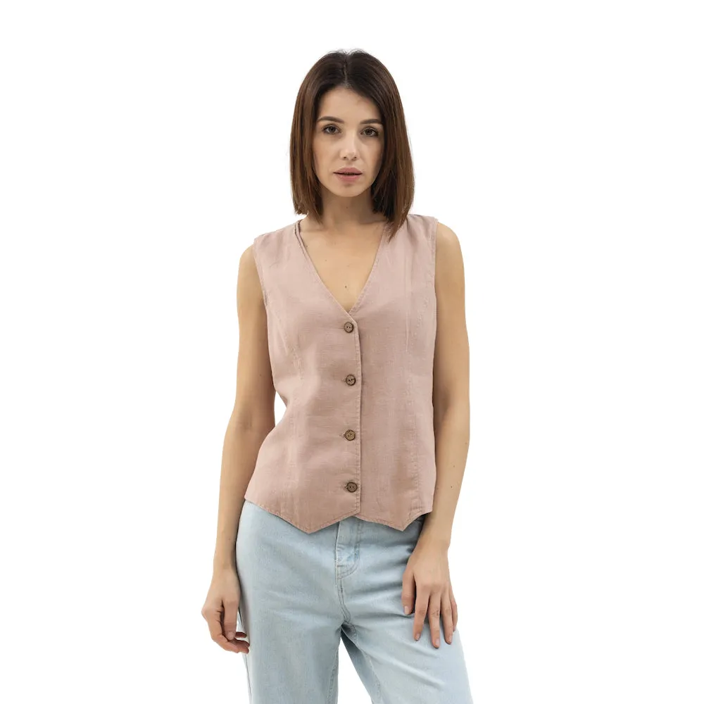 Linen Vest - Dusty Rose - Stonewashed - Meduim Thick Linen