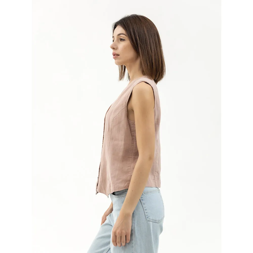 Linen Vest - Dusty Rose - Stonewashed - Meduim Thick Linen