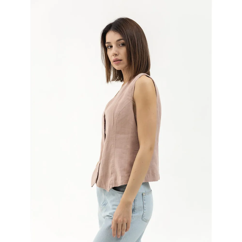 Linen Vest - Dusty Rose - Stonewashed - Meduim Thick Linen