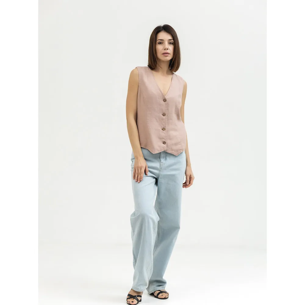 Linen Vest - Dusty Rose - Stonewashed - Meduim Thick Linen