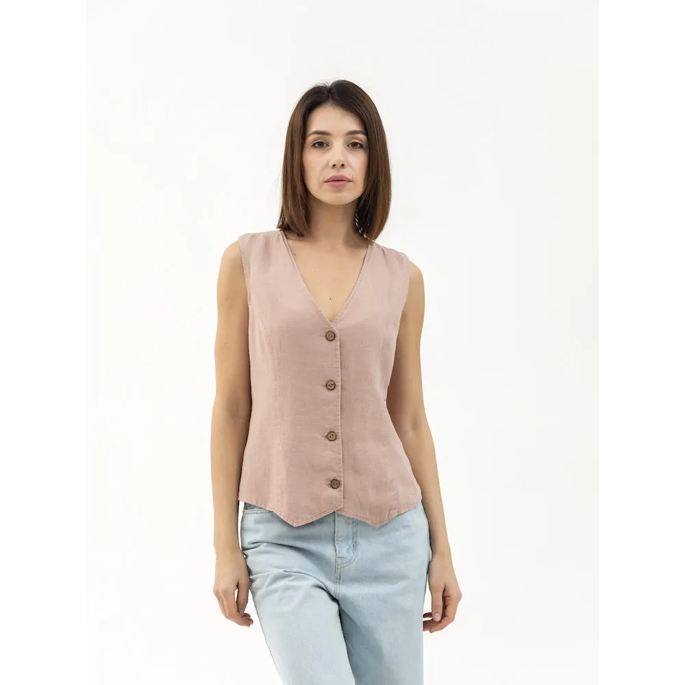 Linen Vest - Dusty Rose - Stonewashed - Meduim Thick Linen