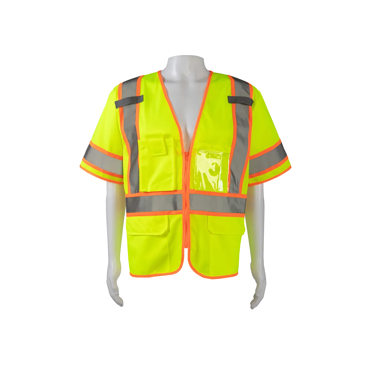 LV3-CB1 LIME SOLID ORANGE CONTRAST ANSI Class 3 Two Tone DOT Surveyors Safety Vest, Deluxe