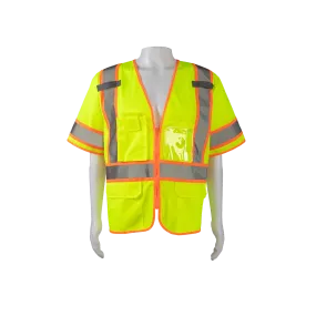 LV3-CB1 LIME SOLID ORANGE CONTRAST ANSI Class 3 Two Tone DOT Surveyors Safety Vest, Deluxe