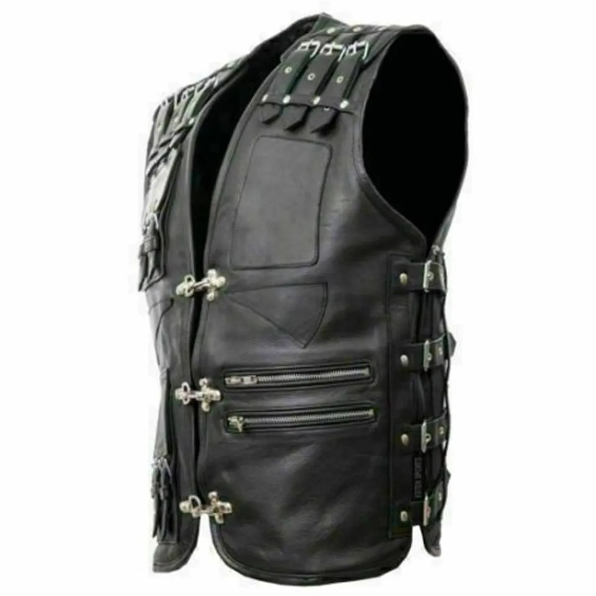 Mens Biker Buckled Leather Vest