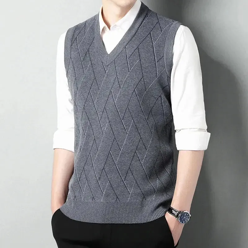 Men's Thickened Casual Sweater Tank Top Autumn and Winter Warm Men's V-neck Tank Top