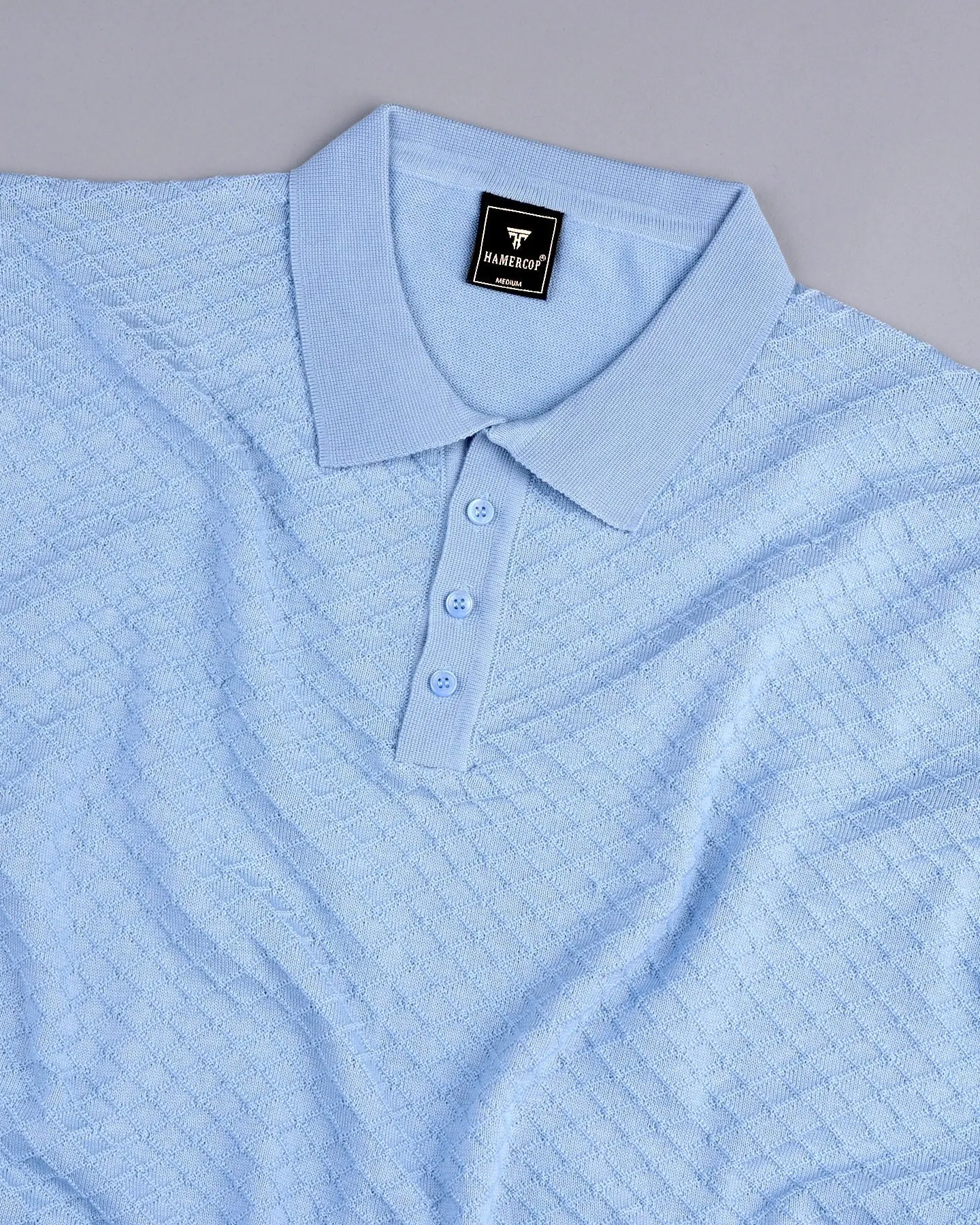 Merine SkyBlue Knitted Cotton Polo T-Shirt