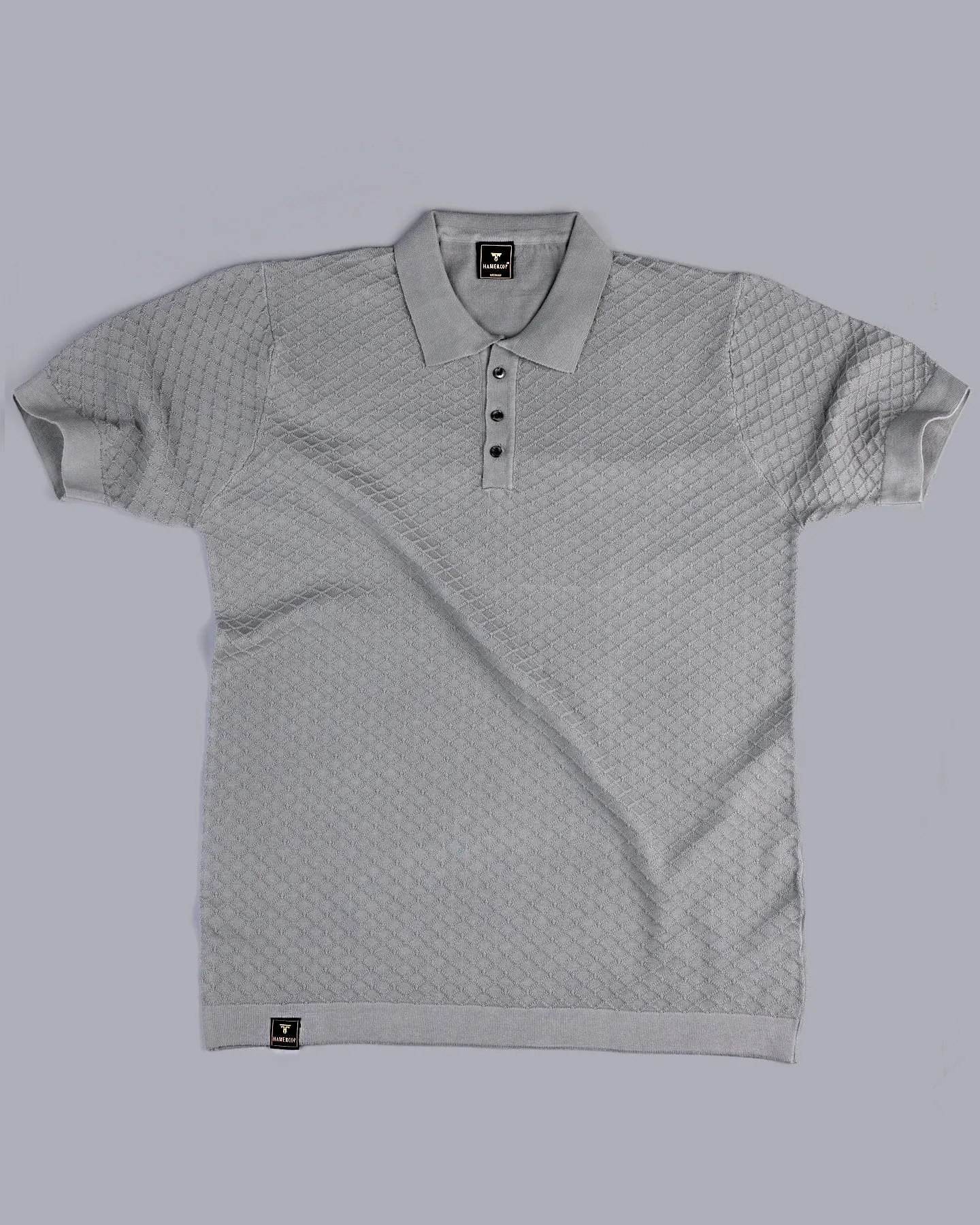 Merine Steel Gray Knitted Cotton Polo T-Shirt