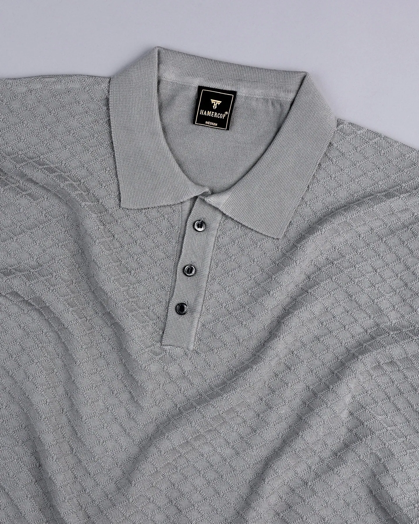 Merine Steel Gray Knitted Cotton Polo T-Shirt