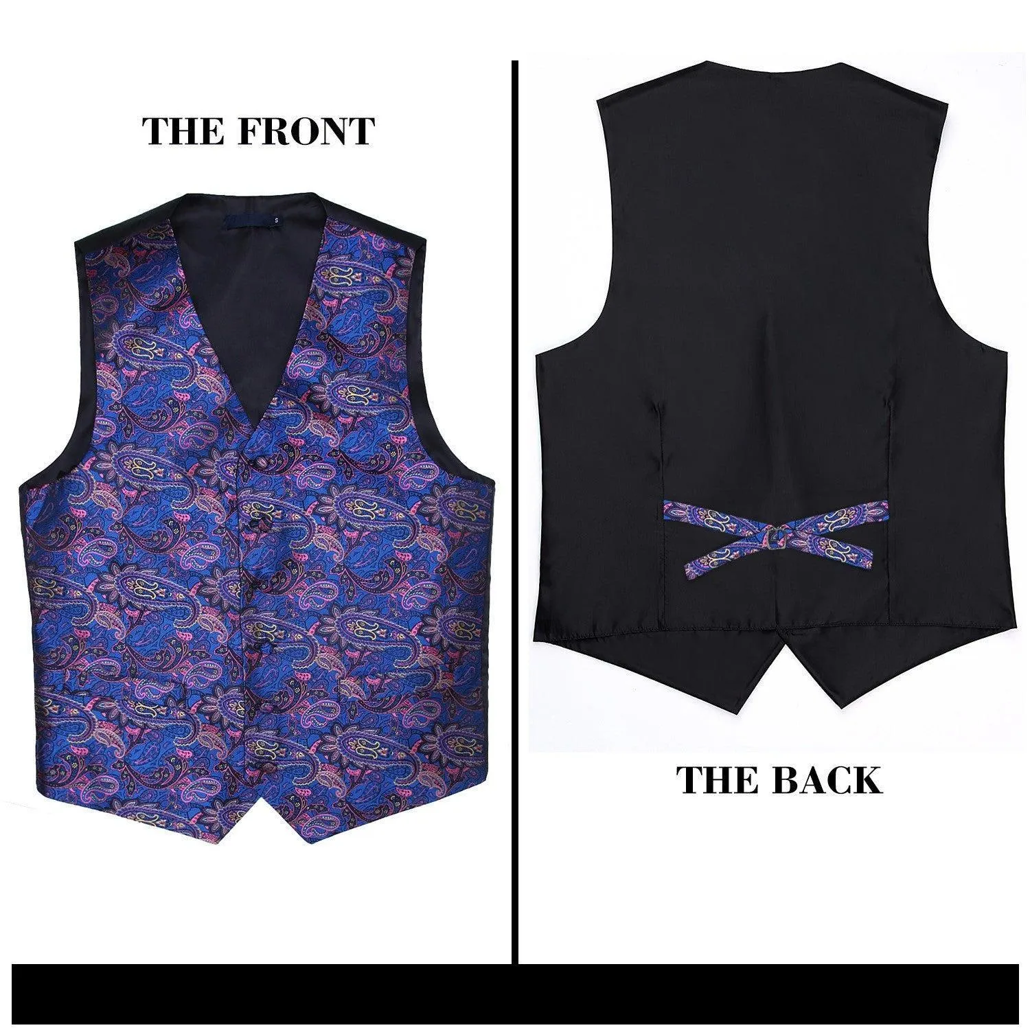 Paisley Suit Vest Tie Handkerchief Set - BLUE & PINK