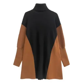 Pre Order:  Dual Color Batwing Sleeves Turtleneck Sweater