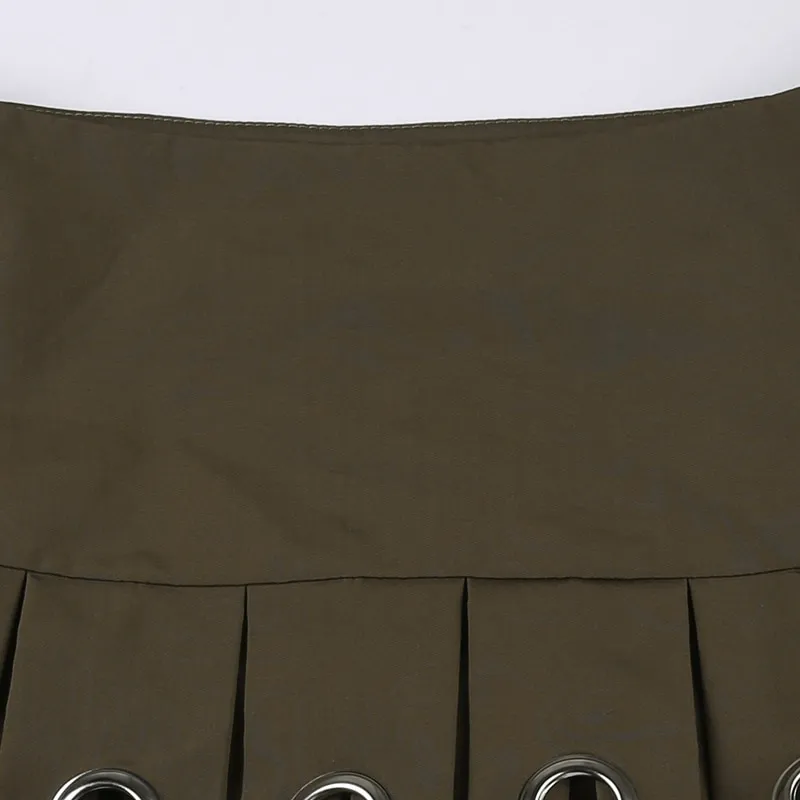 Punk Low Rise Pleated Shorts-Skirts With PU Belt / Vintage Grunge Women's Outfits
